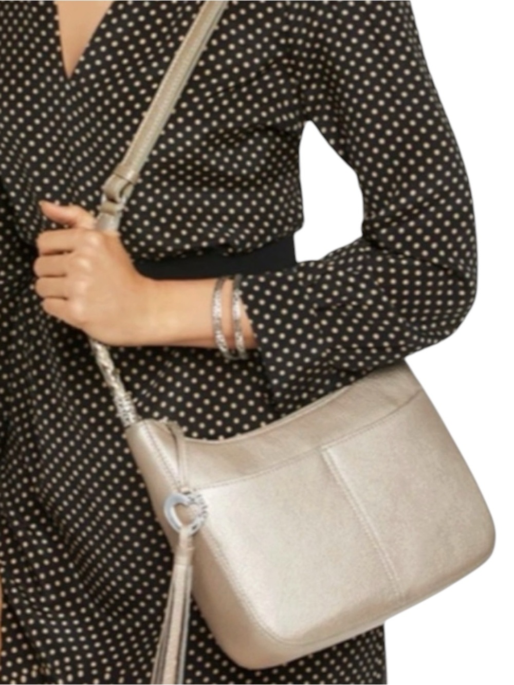BRIGHTON Baby Barbados Multi Pocket Cross Body Hobo Zip Top Purse in Zinc Pearl